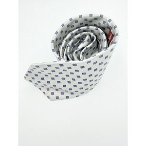 Adams Row Mens Necktie Silver Grey Navy Blue Red Geometric Medallion Silk Tie